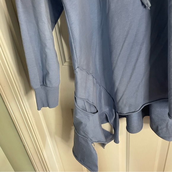 Tempo Paris Light Blue Knit sweater asymmetric fringe hooded ties Size S/M - Picture 3 of 8